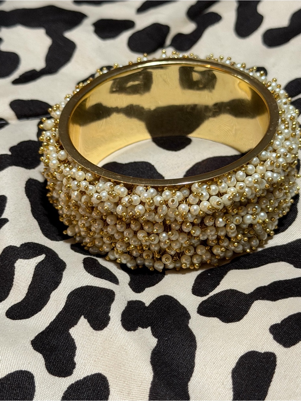 Gold Pearl Beaded Bangle Bracelet - Women Jewelry